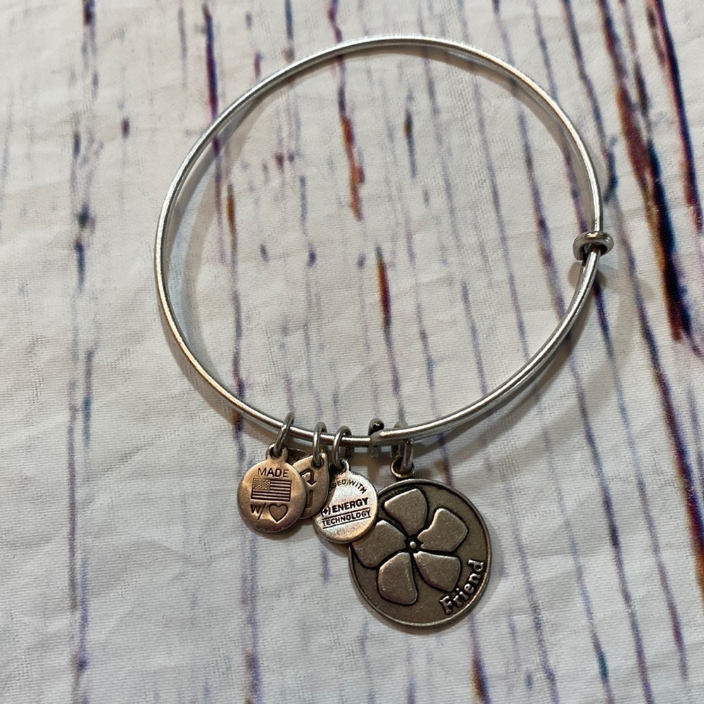 Alex and Ani Friend Floral Silver Bangle Bracelet